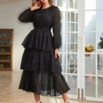 Robe De Soiree Manches Longues Col Rond Noir S