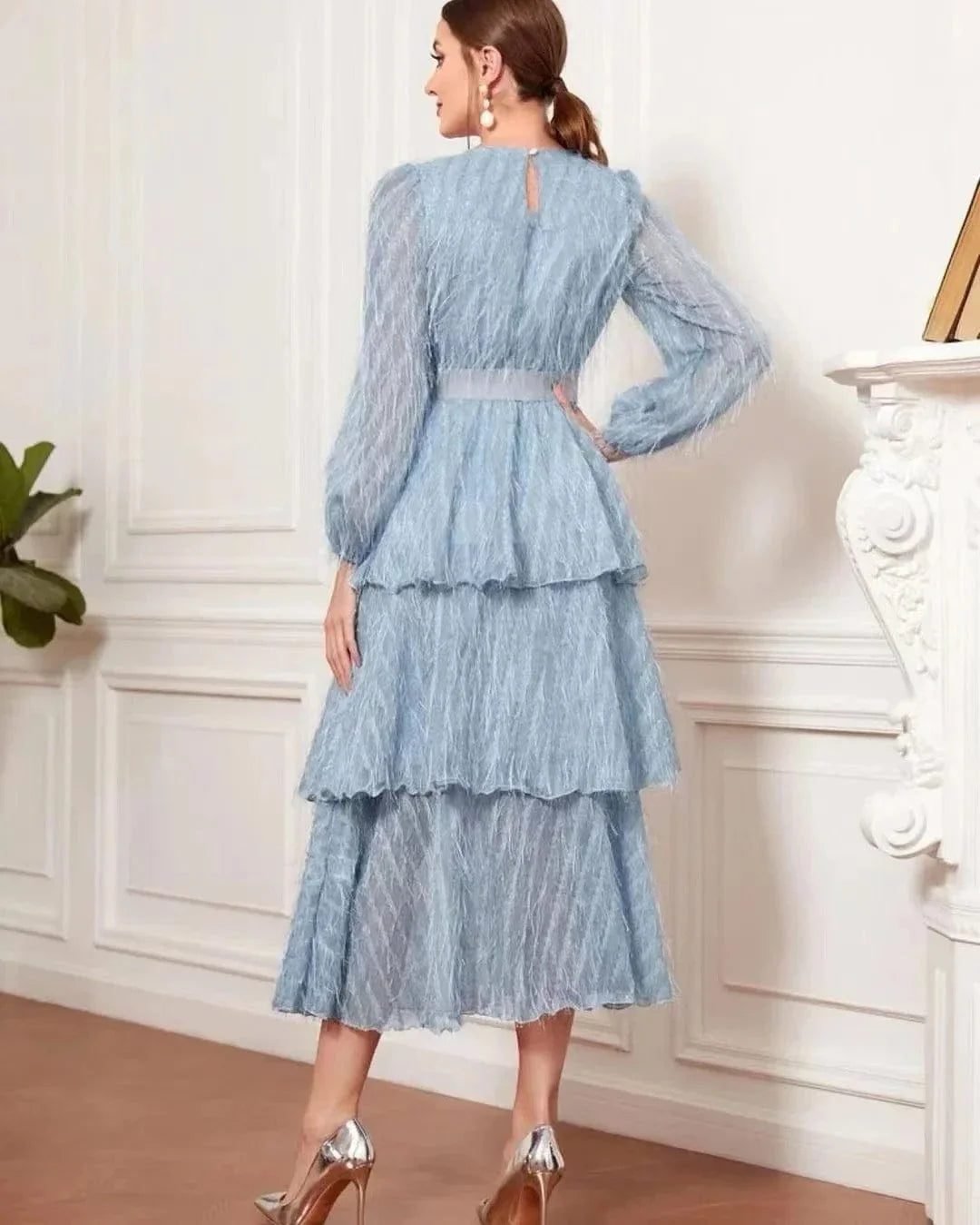 Robe De Soiree Manches Longues Col Rond