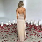 Robe De Soiree Mariage Fendue Asymetrique Satin 3