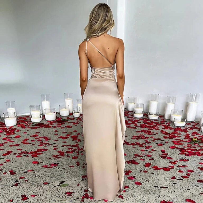 Robe De Soiree Mariage Fendue Asymetrique Satin 3