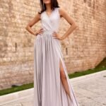 Robe De Soiree Mariage Longue Fendue Sans Manches Gris 34