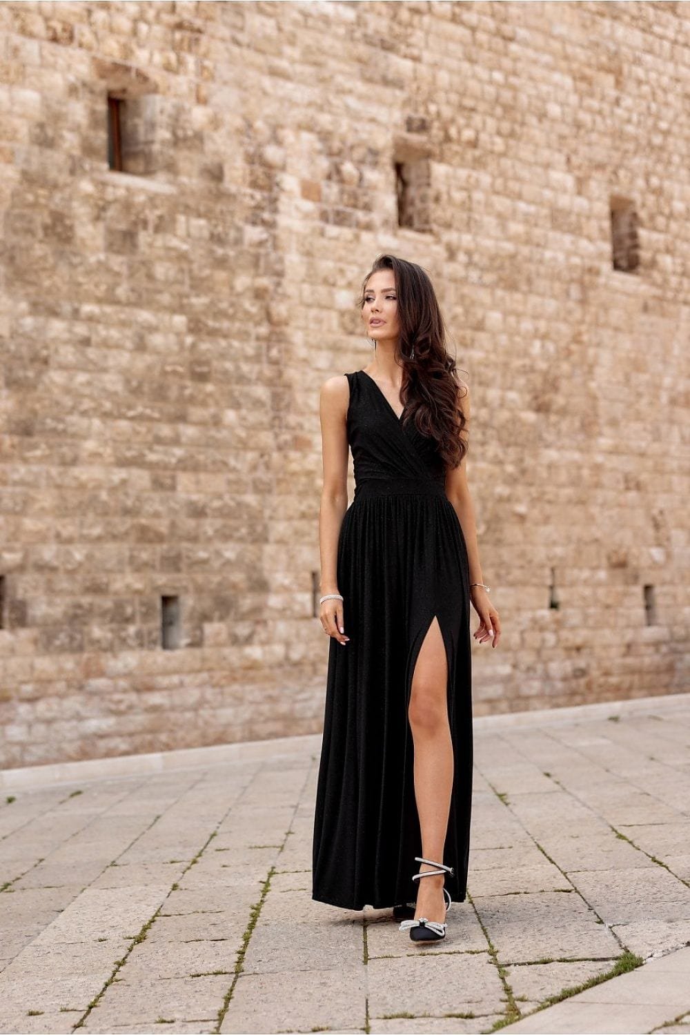 Robe De Soiree Mariage Longue Fendue Sans Manches Noir 34