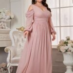 Robe De Soiree Mariage Rose Poudre Grande Taille 3