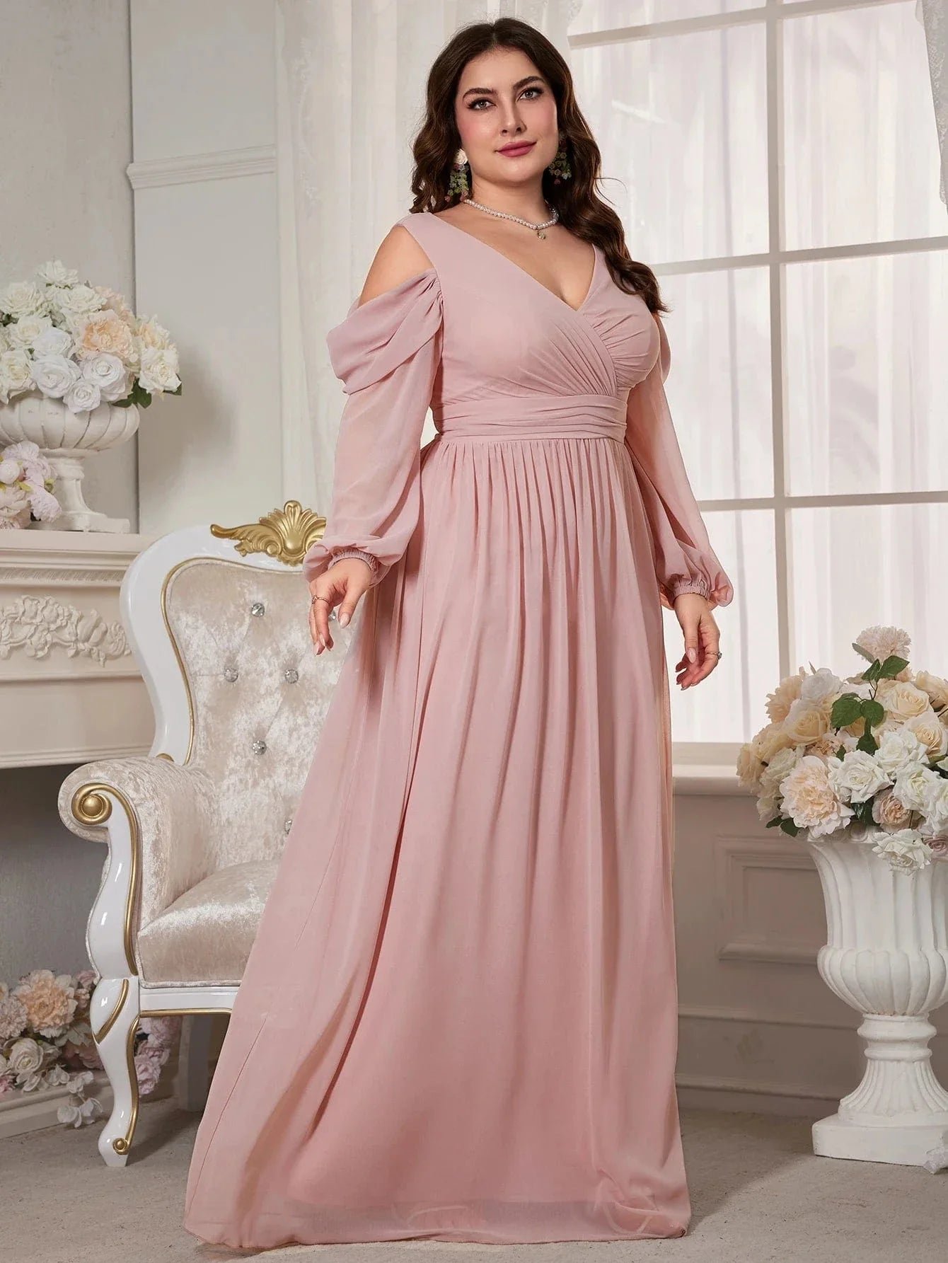 Robe De Soiree Mariage Rose Poudre Grande Taille 3