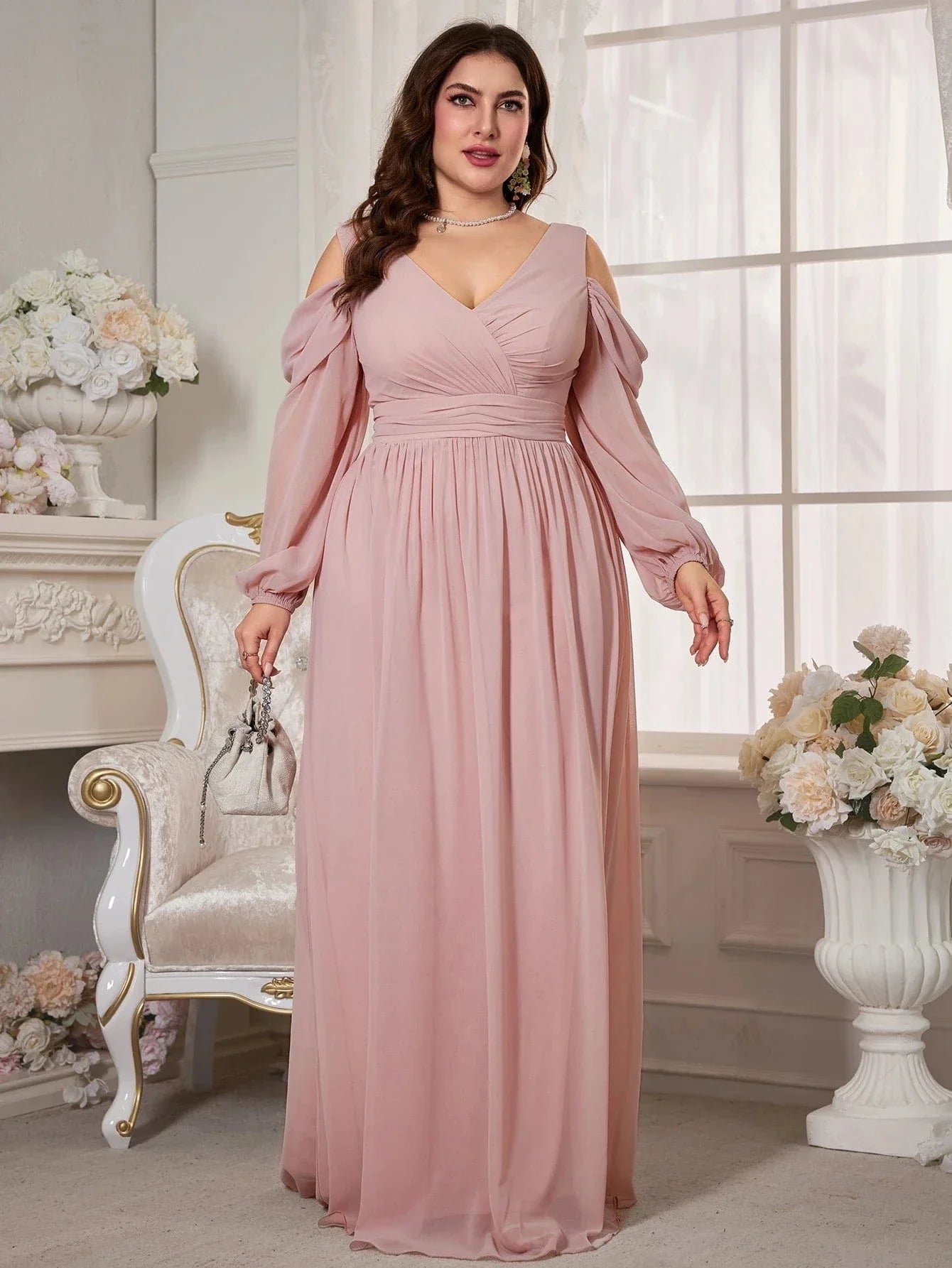 Robe De Soiree Mariage Rose Poudre Grande Taille 4