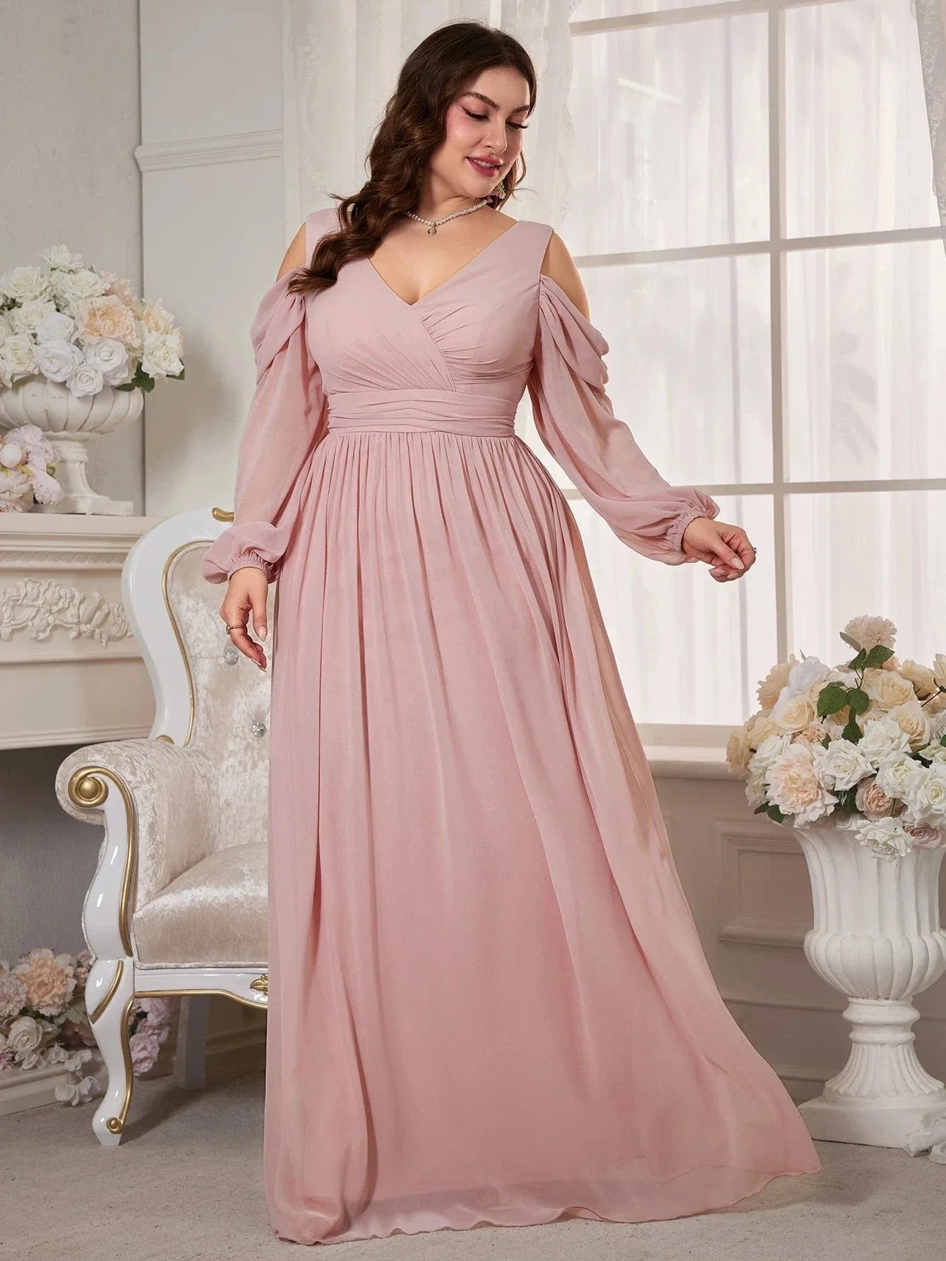 Robe De Soiree Mariage Rose Poudre Grande Taille 5