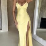 Robe De Soiree Mariage Sexy Dos Nu Satin Jaune S