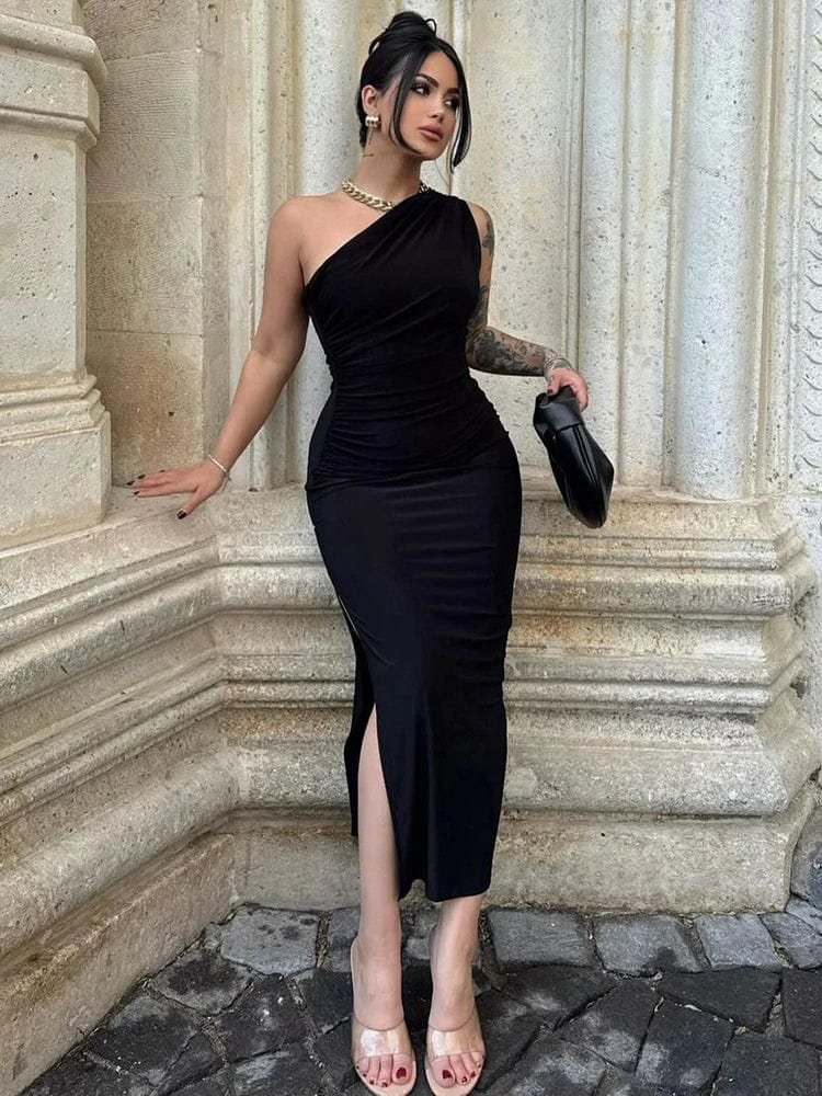 Robe De Soiree Midi Chic Moulante Noir S
