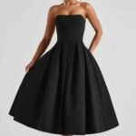 Robe De Soiree Midi Evasee Haut Bustier Noir S