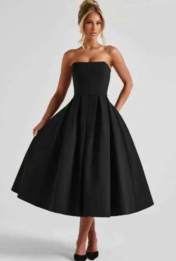 Robe De Soiree Midi Evasee Haut Bustier Noir S