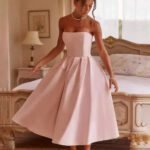 Robe De Soiree Midi Evasee Haut Bustier Rose S