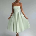 Robe De Soiree Midi Evasee Haut Bustier Vert S