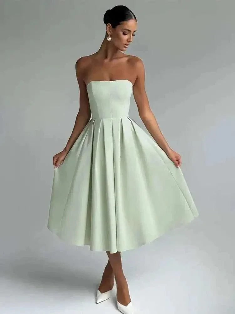 Robe De Soiree Midi Evasee Haut Bustier Vert S