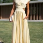 Robe De Soiree Midi Fluide Col Halter Jaune S