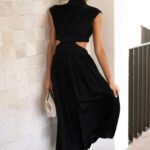 Robe De Soiree Midi Fluide Col Halter Noir S