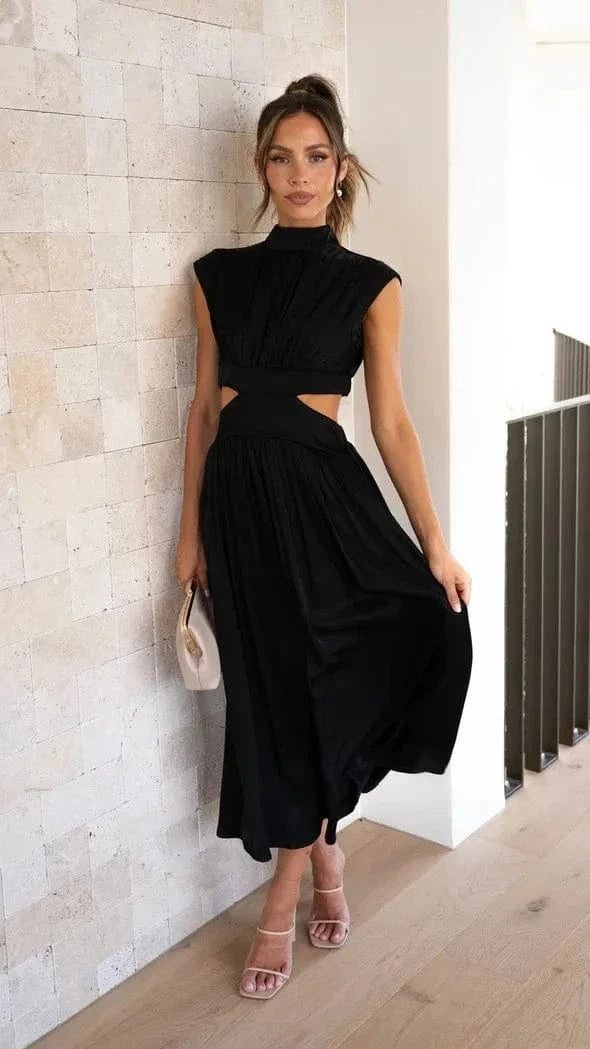 Robe De Soiree Midi Fluide Col Halter Noir S