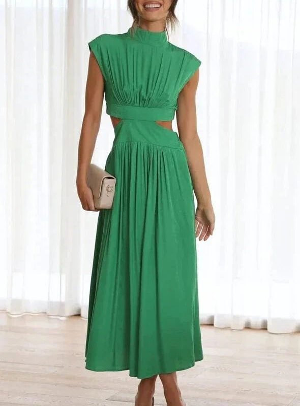 Robe De Soiree Midi Fluide Col Halter Vert S