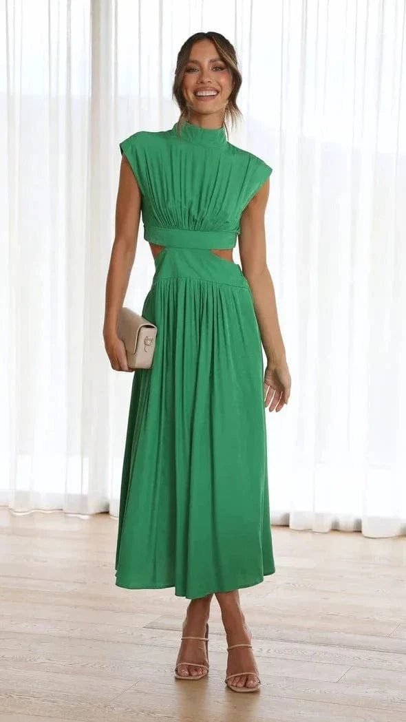 Robe De Soiree Midi Fluide Col Halter Vert S