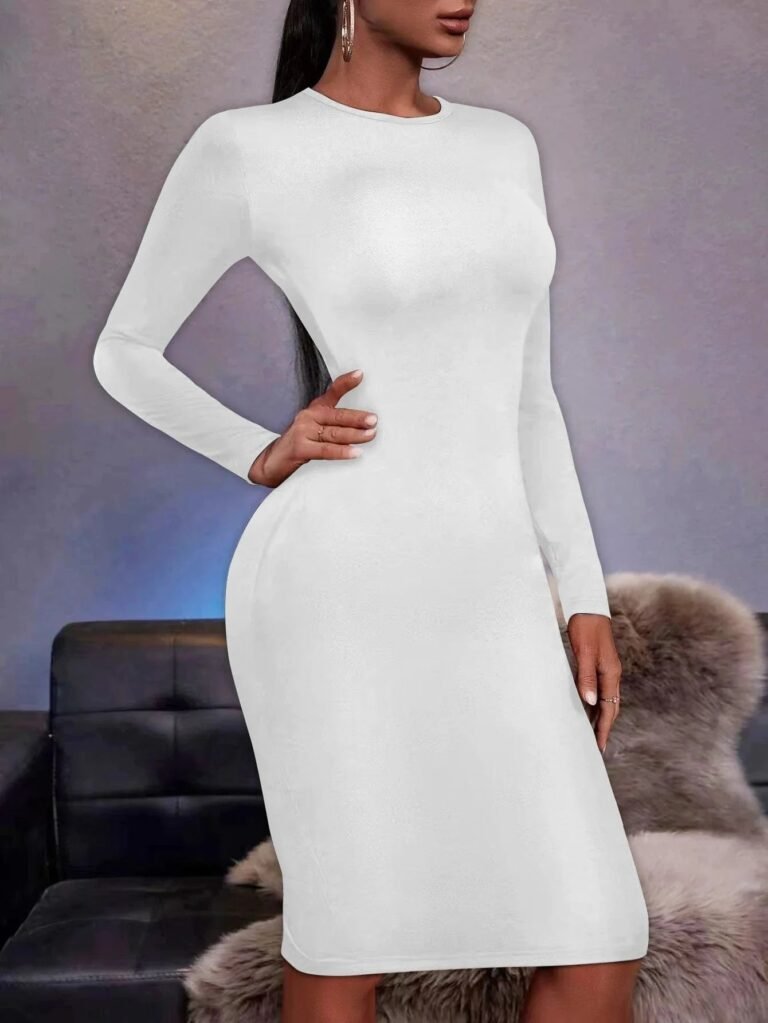 Robe De Soiree Moulante Manches Longues Blanc S