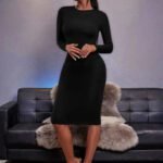 Robe De Soiree Moulante Manches Longues Noir S