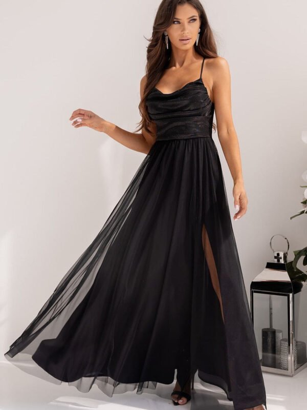 Robe De Soiree Noire Chic Longue A Bretelles Noir 32