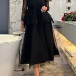 Robe De Soiree Noire Chic Midi Manches En Dentelle