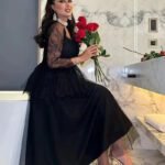Robe De Soiree Noire Chic Midi Manches En Dentelle 2