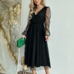 Robe De Soiree Noire Midi Manches Longues