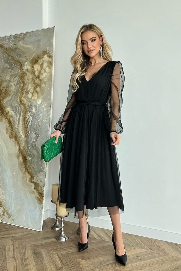 Robe De Soiree Noire Midi Manches Longues
