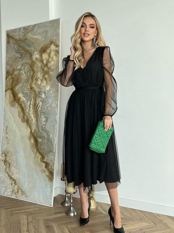 Robe De Soiree Noire Midi Manches Longues Noir 34
