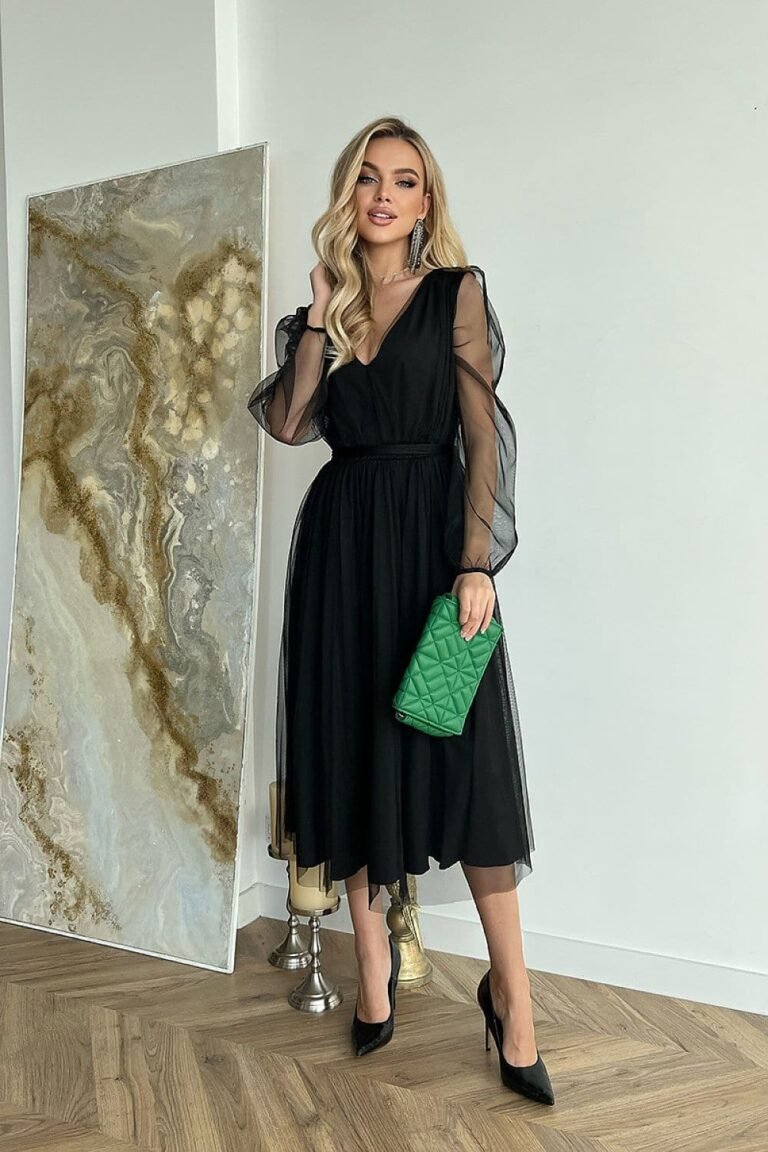 Robe De Soiree Noire Midi Manches Longues Noir 34
