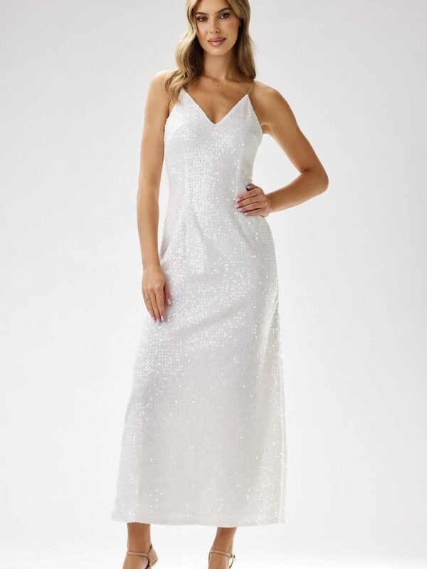 Robe De Soiree Paillette Chic Longue Bretelles Blanc S