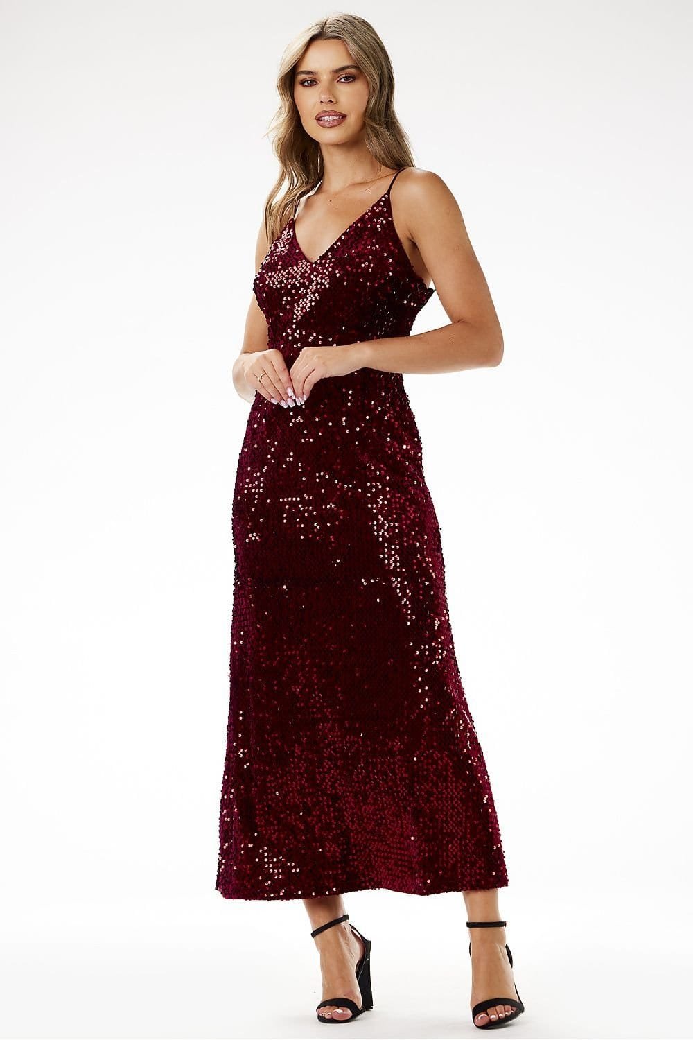 Robe De Soiree Paillette Chic Longue Bretelles Rouge S