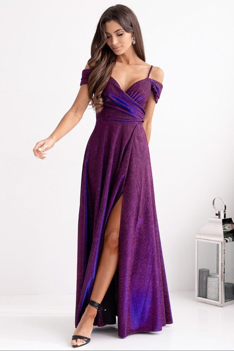 Robe De Soiree Paillette Longue Fendue Violet 32