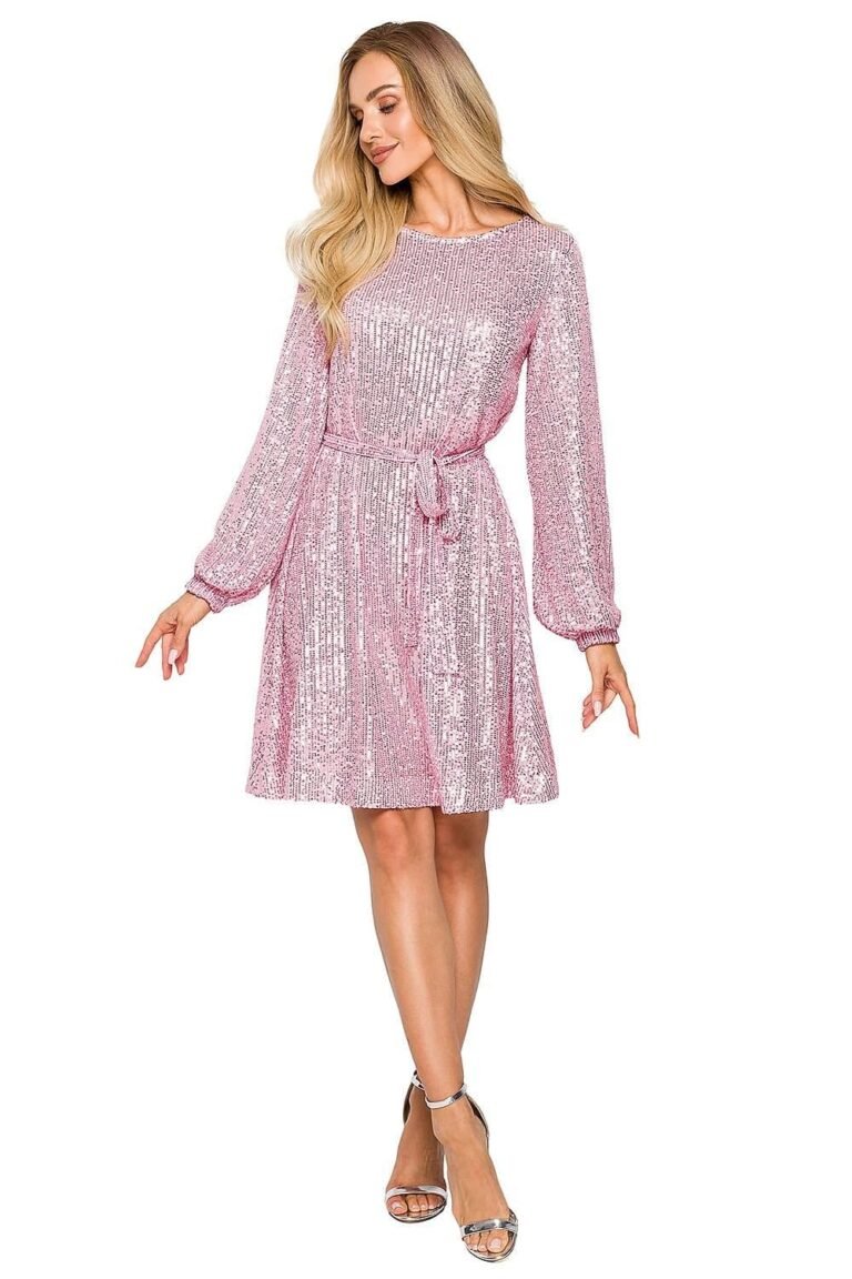 Robe De Soiree Paillettee Rose Manches Longues S