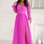 Robe De Soiree Rose Chic Fendue Manches Longues Rose 34