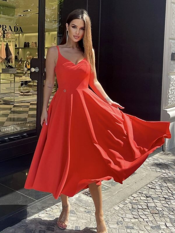 Robe De Soiree Rouge Midi Elegante Rouge 34