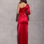 Robe De Soiree Satinee Chic Une Manche Longue 11
