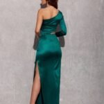 Robe De Soiree Satinee Chic Une Manche Longue 5