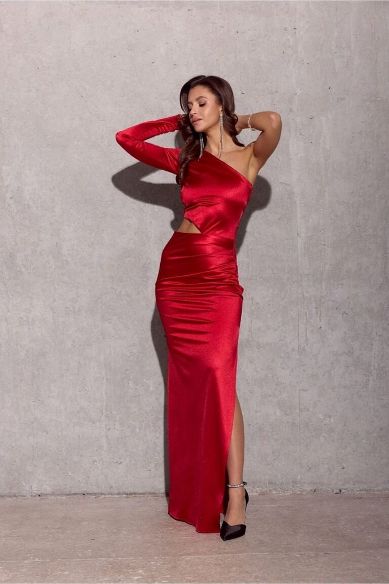 Robe De Soiree Satinee Chic Une Manche Longue