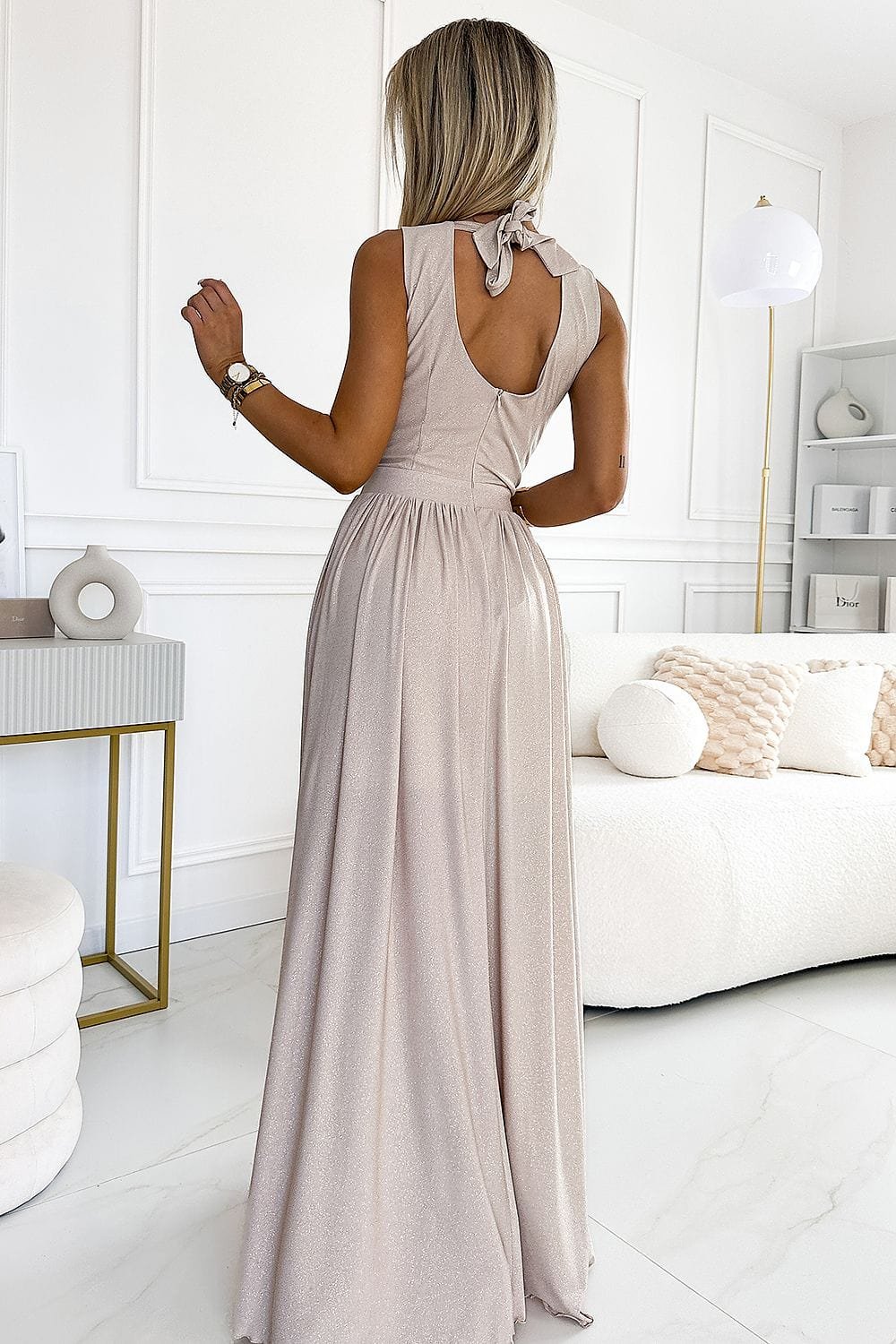Robe De Soiree Sequin Chic Longue Beige