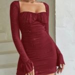 Robe De Soiree Sequin Decollete Carre Bordeaux Xs
