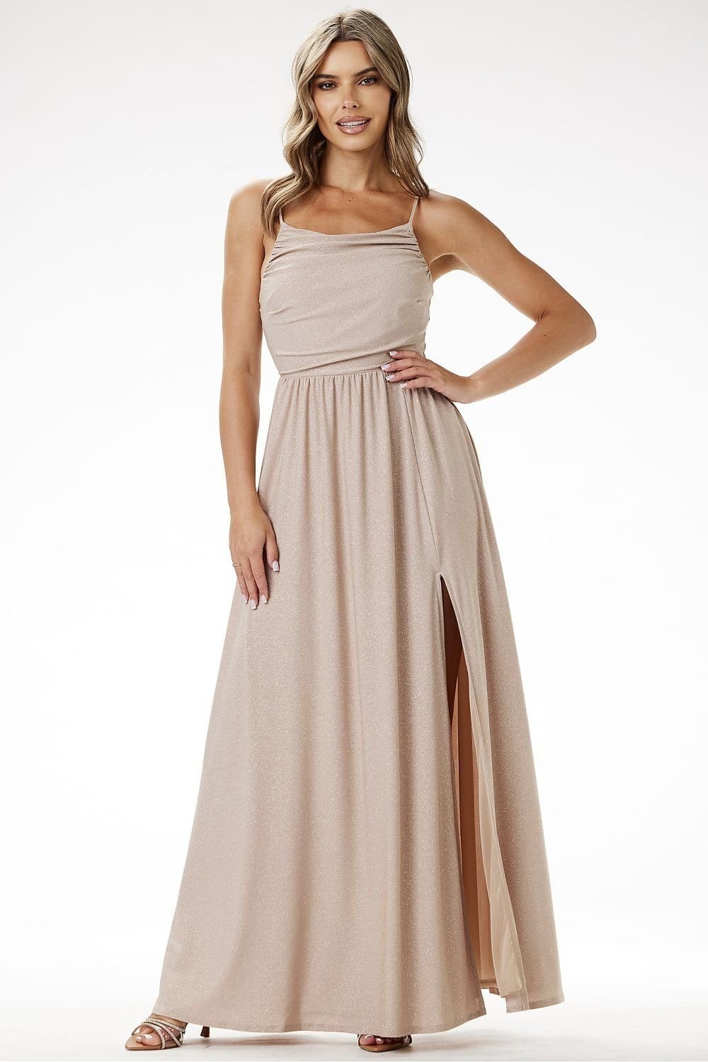 Robe De Soiree Sequin Longue Fendue Beige S