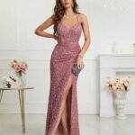 Robe De Soiree Sequin Moulante Sexy Rose S