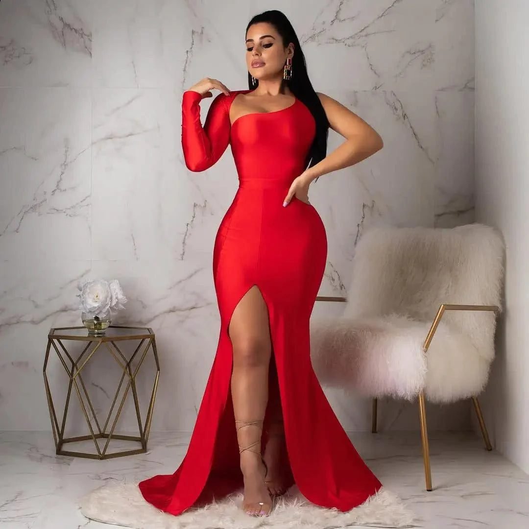 Robe De Soiree Sexy Fendue Moulante Rouge S