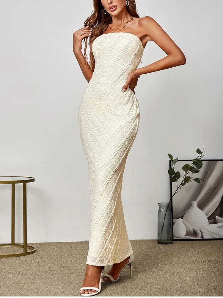 Robe De Soiree Sexy Longue Beige Xs