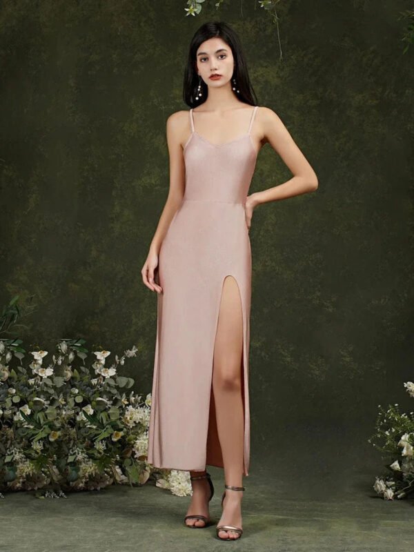 Robe De Soiree Sexy Longue Fendue Beige Beige 36