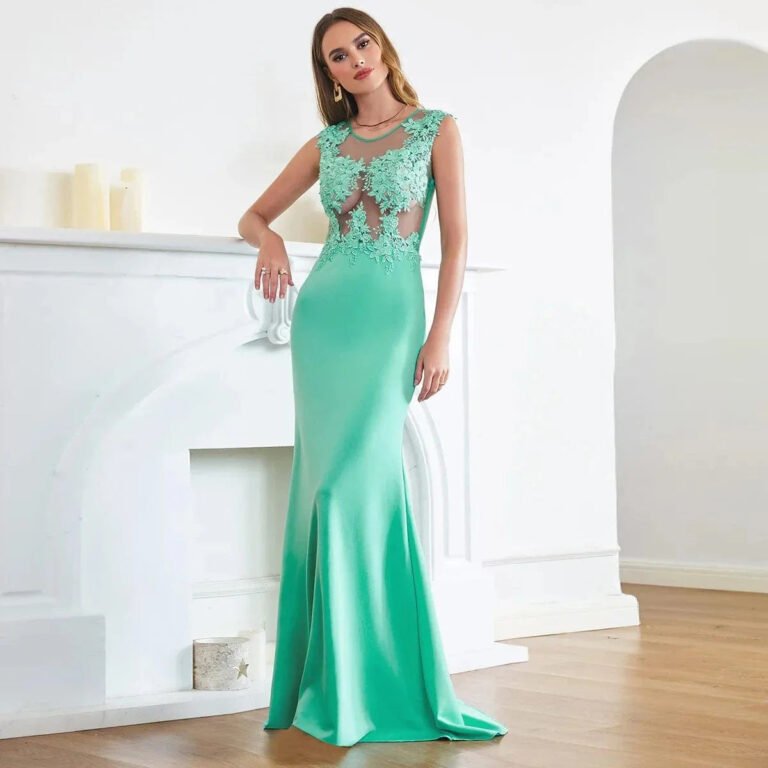 Robe De Soiree Sexy Longue Haut Transparent Vert 32