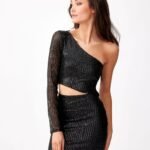 Robe De Soiree Sexy Sequin Asymetrique Noir 36
