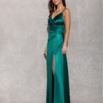 Robe De Soiree Verte Longue Satinee Dos Nu 2